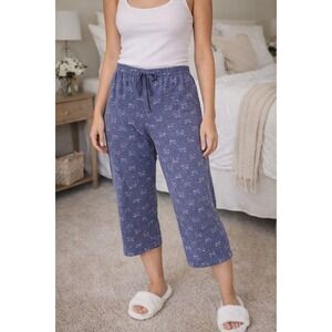 Zenista Blue Cat Face Print Pajama Pants Cropped Capri PJs Loungewear Large